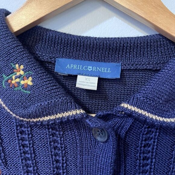 April Cornell Cardigan Sweater Women XS Cottage Embroidered Wool Blend Cute - Picture 5 of 12